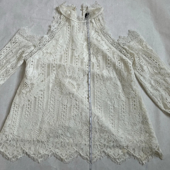 Sugar Lips Sugarlips Womens LACE HIGH Neck Open Shoulders TOP Blouse White Sz S - Picture 5 of 10